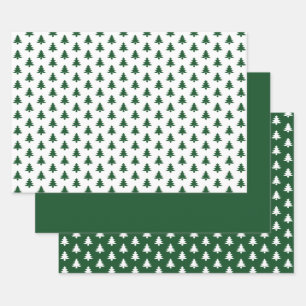 Hoja De Papel De Regalo Patrón icónico verde/blanco del árbol de Navida