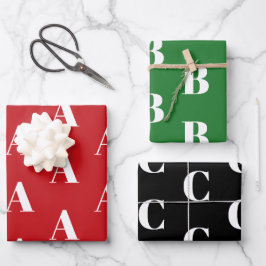 Hoja De Papel De Regalo Patrón inicial de personalizado negro verde monogr