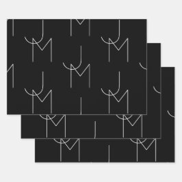Hoja De Papel De Regalo Patrón inicial moderno 2 | Negro y blanco