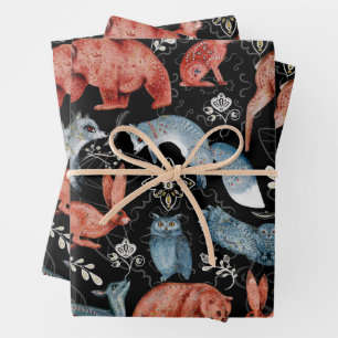 Hoja De Papel De Regalo Patrón intrincado de animales del bosque