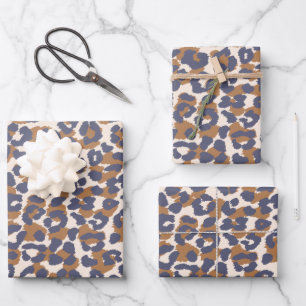 Hoja De Papel De Regalo Patrón Leopardo-Azul y Marrón-