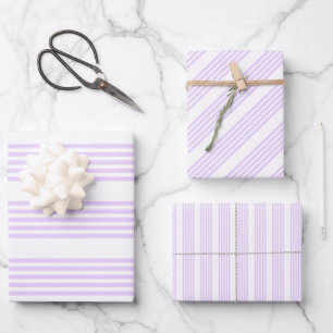 Hoja De Papel De Regalo Patrón Lilac púrpura y blanco de cinco rayas