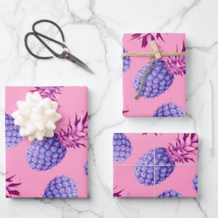 Hoja De Papel De Regalo Patrón Lilac y Pineapples Rosa