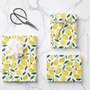 Hoja De Papel De Regalo Patrón limón color agua amarillo