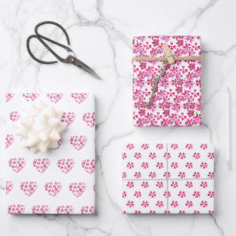 Hoja De Papel De Regalo Patrón lindo Flores de color rosado Corazón acuare