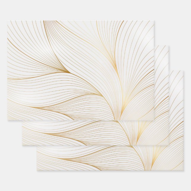 Hoja De Papel De Regalo Patrón lineal elegante gradiente dorado (Set)