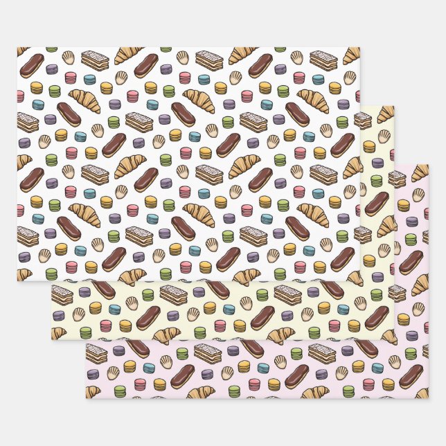 Hoja De Papel De Regalo Patrón Macaron dulce pastas francesas (Set)