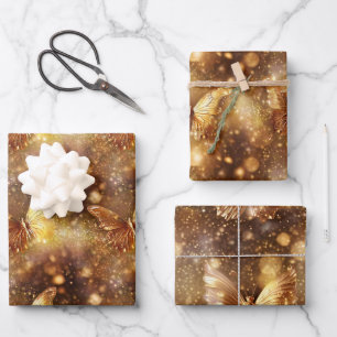 Hoja De Papel De Regalo Patrón mágico de mariposa dorado sin fisuras