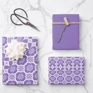 Hoja De Papel De Regalo Patrón marroquí morado, lino y blanco