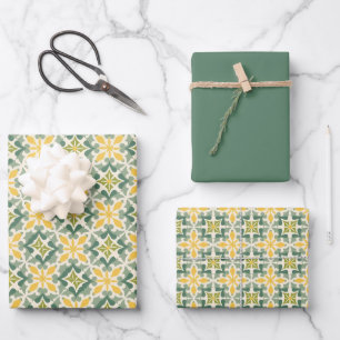 Hoja De Papel De Regalo Patrón marroquí verde, sabio y amarillo