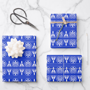 Hoja De Papel De Regalo Patrón Mediterráneo Árabe Griego Azul