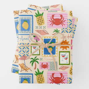 Hoja De Papel De Regalo Patrón Mediterráneo de Verano de la Costa de Amalf