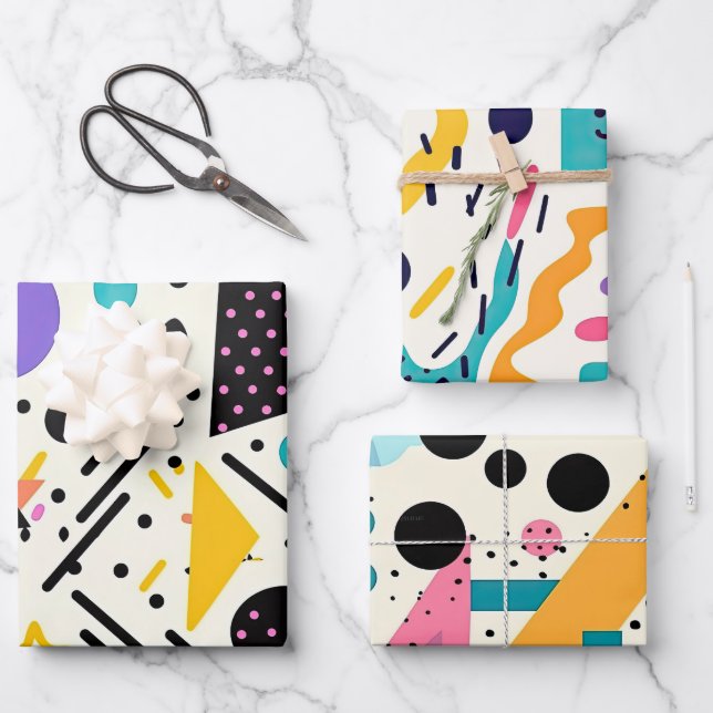 Hoja De Papel De Regalo Patrón Memphis colorido (Anverso)