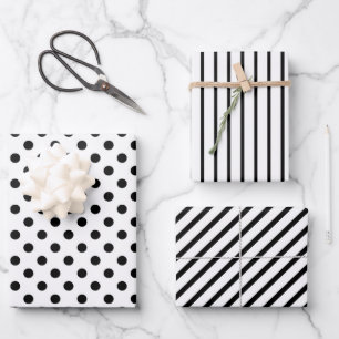 Hoja De Papel De Regalo Patrón minimalista blanco y negro lindo