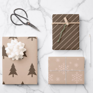 Hoja De Papel De Regalo Patrón Minimalista moderno de Navidades beige y ma