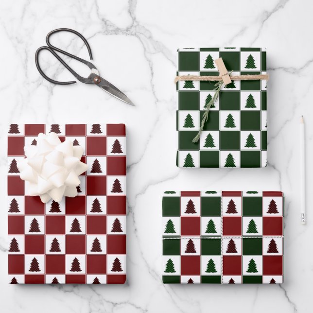 Hoja De Papel De Regalo Patrón moderno de árbol de navidad con relleno de  (Anverso)