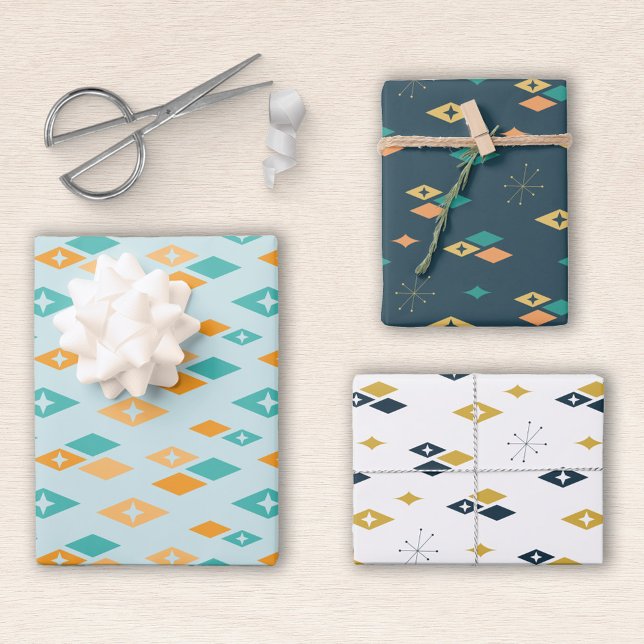 Hoja De Papel De Regalo Patrón moderno de diamantes atómicos de mediados d (Subido por el creador)