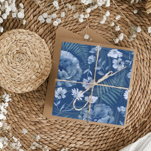 Hoja De Papel De Regalo Patrón moderno de flores silvestres azul turquesa