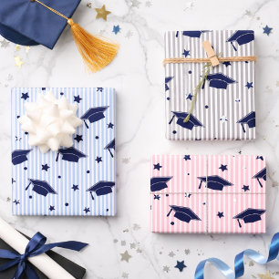 Hoja De Papel De Regalo Patrón moderno de gorra de graduación azul marino