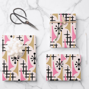 Hoja De Papel De Regalo Patrón moderno de la era atómica de mediados de si