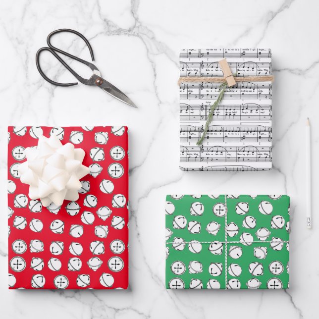 Hoja De Papel De Regalo Patrón moderno de las campanas de jingle (Anverso)