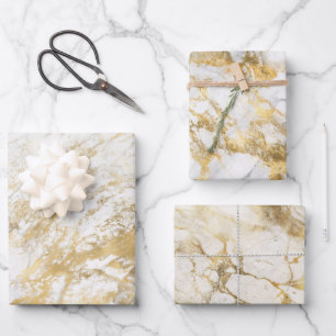 Hoja De Papel De Regalo Patrón moderno de mármol blanco y dorado