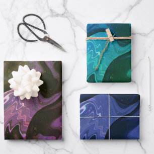 Hoja De Papel De Regalo Patrón moderno de mármol dorado oscuro azul marino