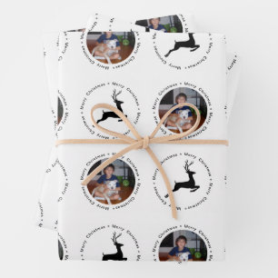 Hoja De Papel De Regalo Patrón moderno de renos de fotos navideñas de Feli