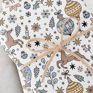 Hoja De Papel De Regalo Patrón moderno de renos personalizado de Navidad