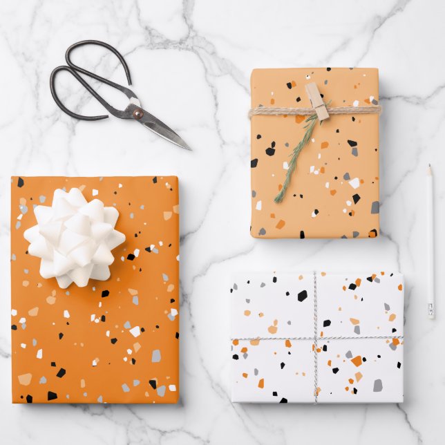 Hoja De Papel De Regalo Patrón moderno Naranja Terrazzo (Anverso)