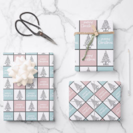 Hoja De Papel De Regalo Patrón moderno rosa y azul pastel de los navidades