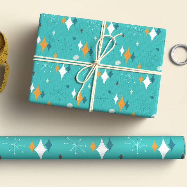 Hoja De Papel De Regalo Patrón moderno Starburst Mid Century en Verde azul (Subido por el creador)