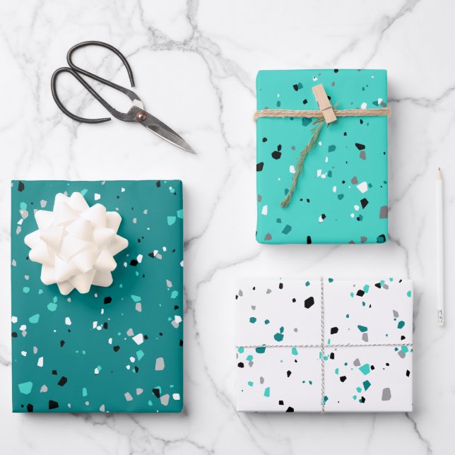 Hoja De Papel De Regalo Patrón moderno Verde azulado Turquesa Terrazzo (Anverso)