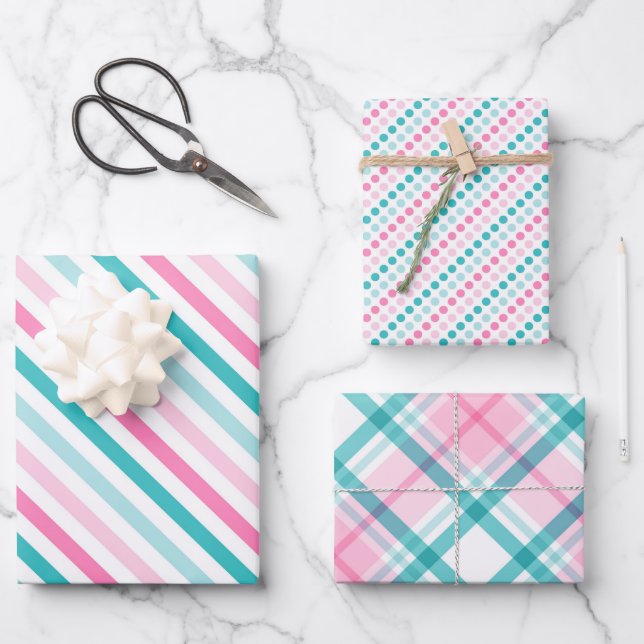 Hoja De Papel De Regalo Patrón moderno verde rosa (Anverso)