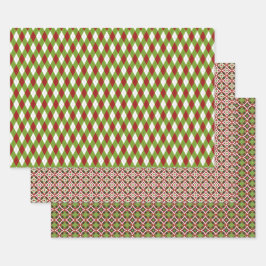 Hoja De Papel De Regalo Patrón múltiple rojo y verde de los navidades
