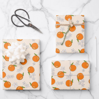 Hoja De Papel De Regalo Patrón naranja y flor