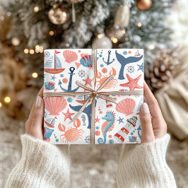 Hoja De Papel De Regalo Patrón Nautical Beach Anchor Sea Shells