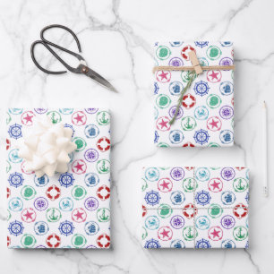 Hoja De Papel De Regalo Patrón náutico colorido