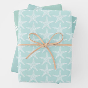 Hoja De Papel De Regalo  Patrón náutico de verano de la playa de estrellas