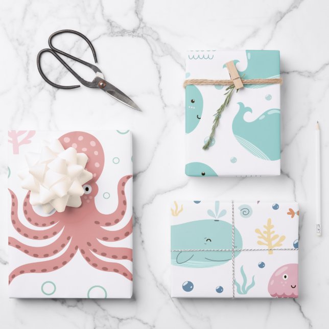 Hoja De Papel De Regalo Patrón nautico infantil (Anverso)