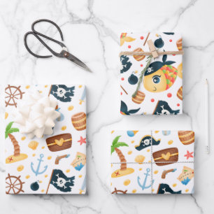 Hoja De Papel De Regalo Patrón Náutico Temático Pirata Cuto 