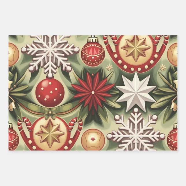 Hoja De Papel De Regalo Patrón navideño vintage (Anverso)