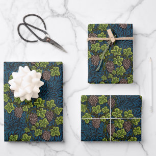 Hoja De Papel De Regalo Patrón negro de vid de uva sin costuras de William