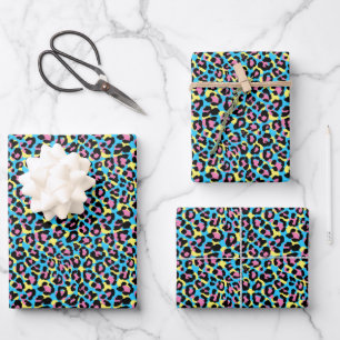 Hoja De Papel De Regalo Patrón Neon Leopard Spots