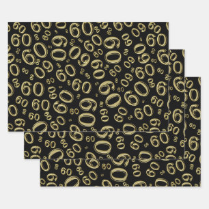 Hoja De Papel De Regalo Patrón número aleatorio de 60 años negro/oro 60
