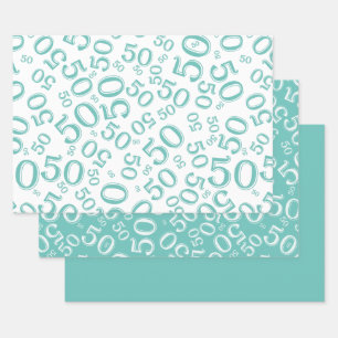 Hoja De Papel De Regalo Patrón número blanco y Verde azulado 50 de cumpl