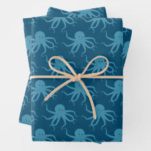 Hoja De Papel De Regalo Patrón Octopus Azul Animal