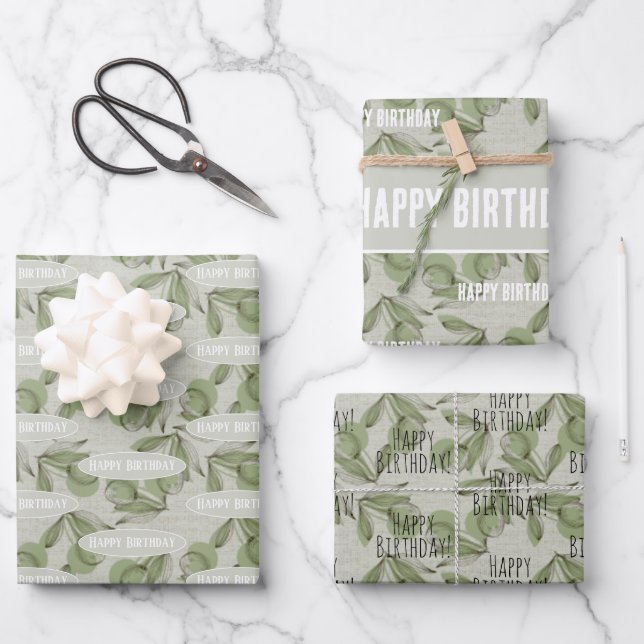 Hoja De Papel De Regalo Patrón Olive y Stem con mensaje personalizado (Anverso)