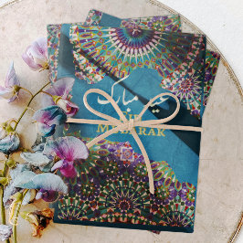Hoja De Papel De Regalo Patrón ornamental de Eid Mubarak Acero Azul