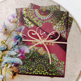 Hoja De Papel De Regalo Patrón ornamental de Eid Mubarak Crimson Rojo